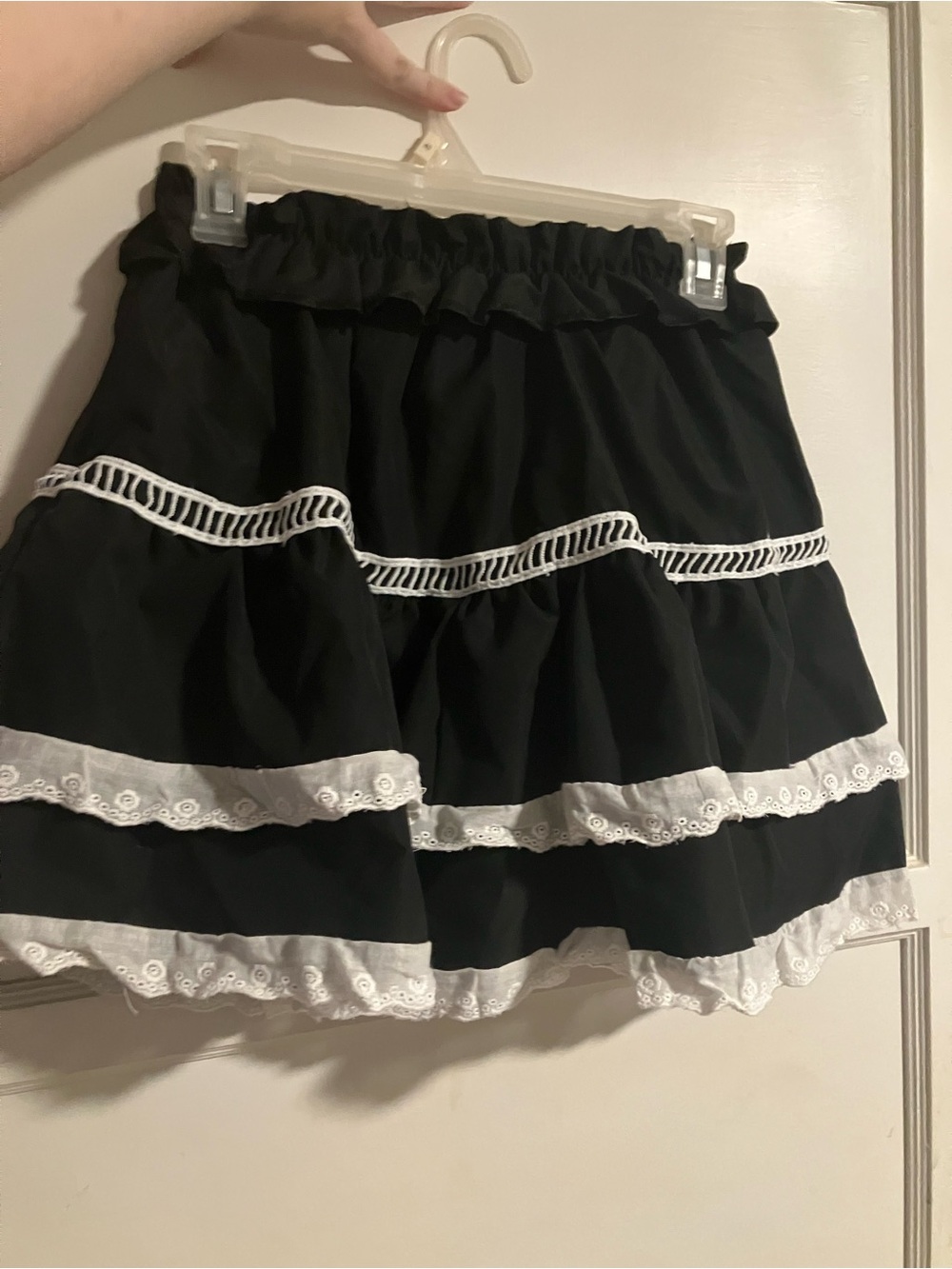 Black Tiered Skirt with White Lace Trim - Women's Skirt Kawaii Lolita Gothic